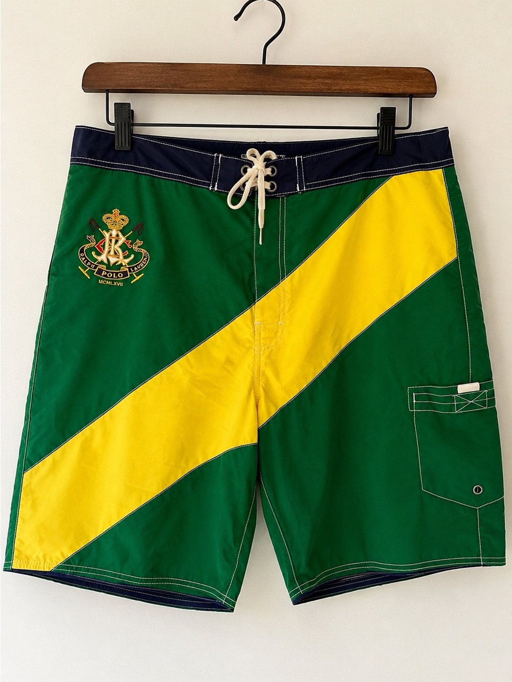 Polo Ralph Lauren Crest Board Shorts Green Yellow Colourblock Size 38